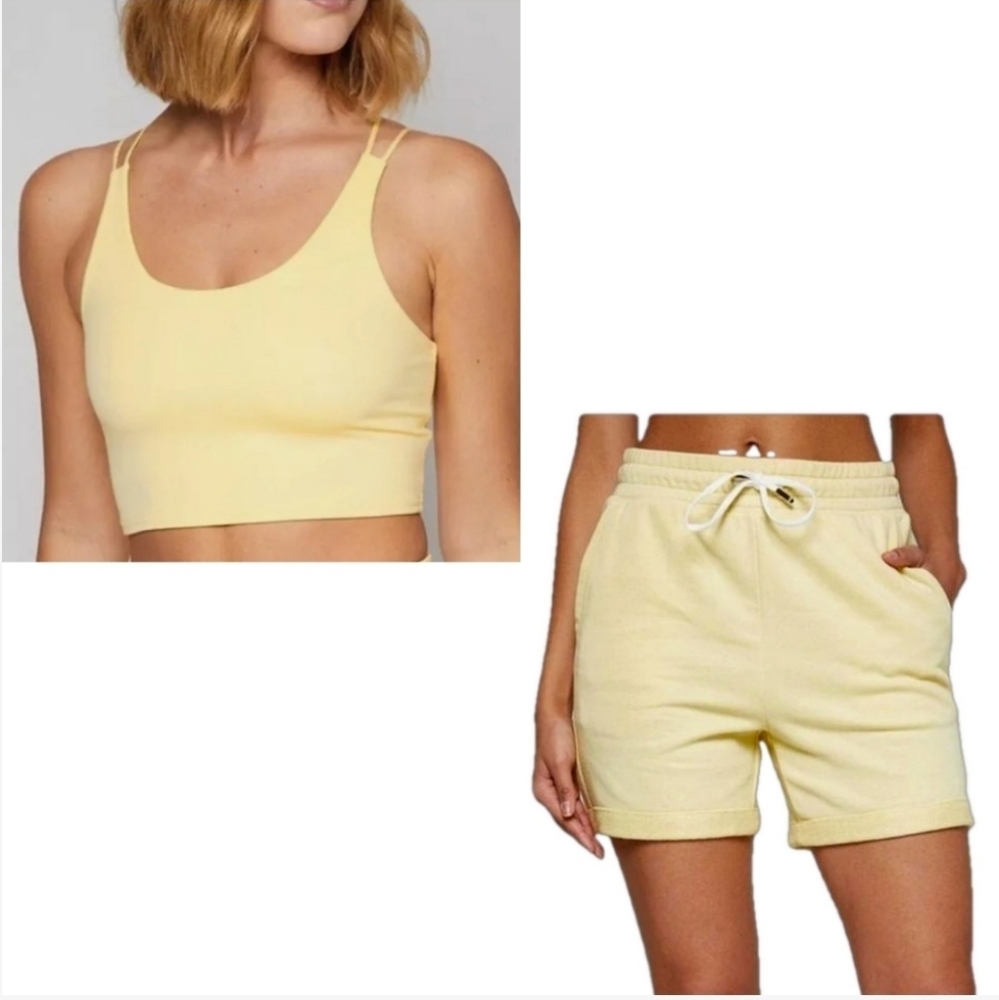 New Shorts Sports Bra Set L Yellow Athleisure Activewear Gym NWT